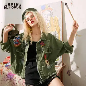Женская Повседневная джинсовая куртка ELFSACK, зеленая винтажная шикарная на пуговицах Повседневная куртка в Корейском стиле, модель 2020 года