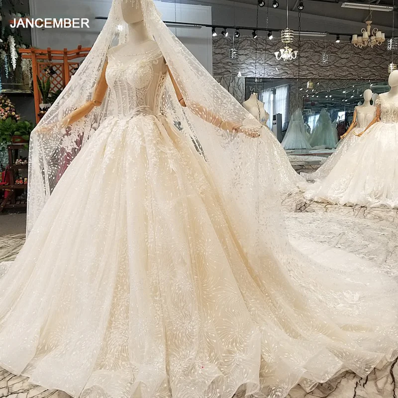 Свадебное платье с длинной вуалью LS049770 бальное без рукавов круглым вырезом