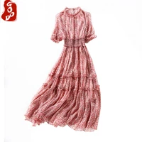 high quality 100 silk summer dress woman long floral dresses for women korean elegant dress 2021 vestido de mujer lw4868