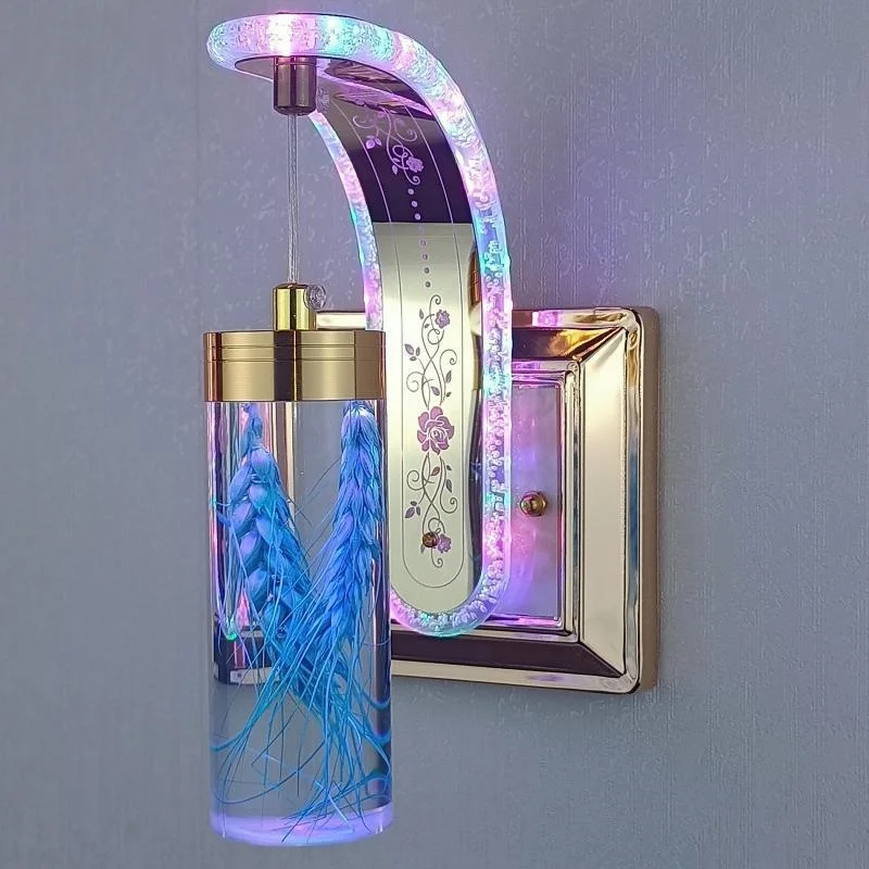 Led wall lamp luxury mirror crystal decorative flower and dimming for bedroom. | Освещение