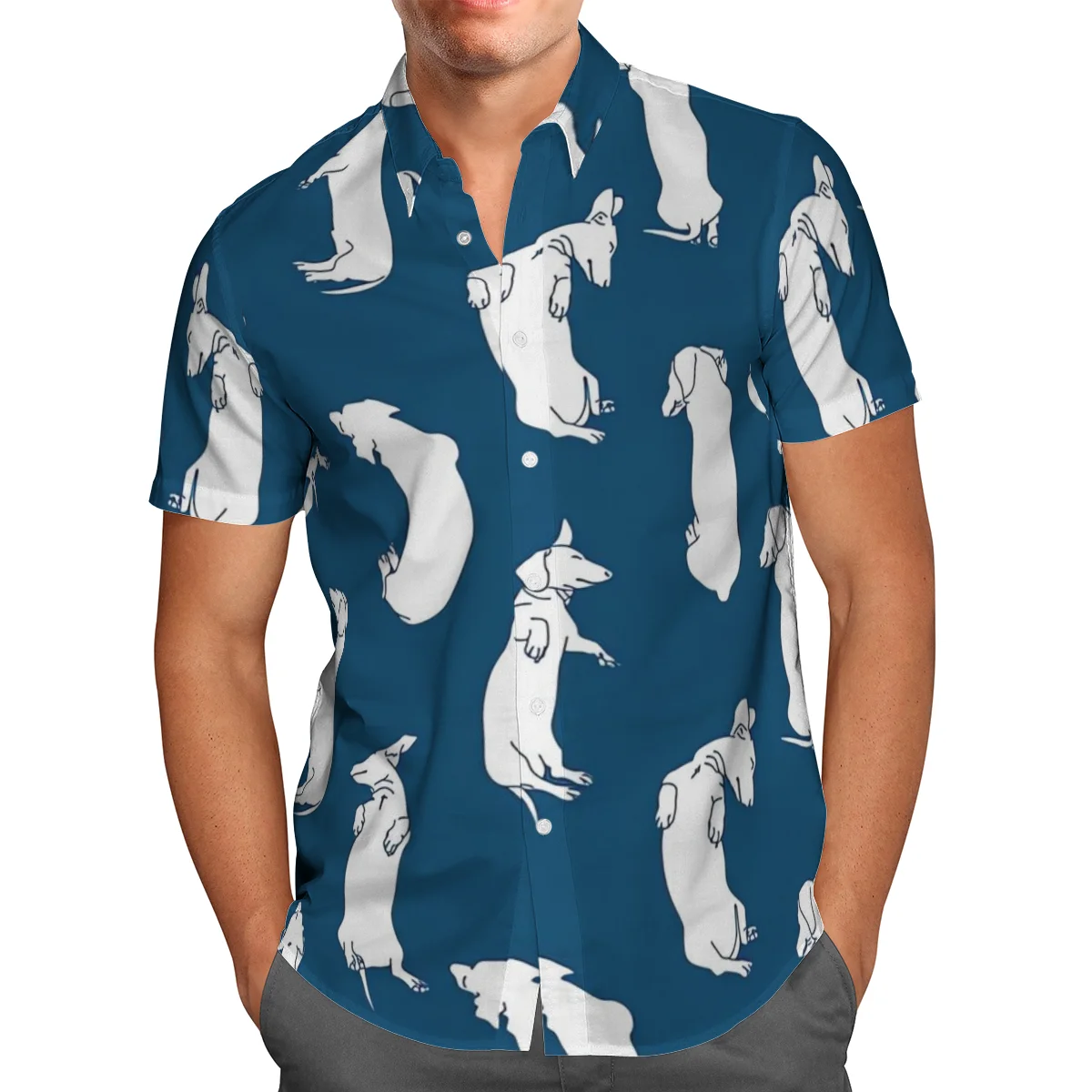 

Cute Dog 3D Beach Hawaiian 2021 Summer Men's Shirt Short Sleeve Shirt Streetwear Oversized 5XL Camisa Social Chemise Homme-907