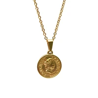 vinatge stainless steel queen elizabeth pendant necklace gold color round coin necklaces party gift