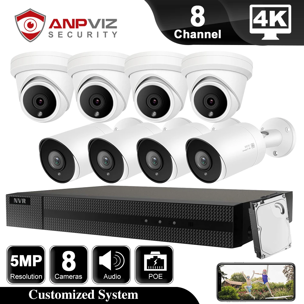 

Hikvision OEM 8CH 4K Security System 4/8Pcs 5MP IP Camera Outdoor Audio with H.265 Onvif NVR POE Security Camera CCTV Kit IP66