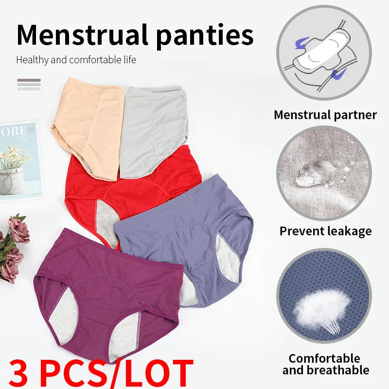 

3pcs Menstrual Panties Bragas Underwear Female Panties for Women Tanga Cotton Briefs Bragas Plus Size Lingerie Calcinha Shorts