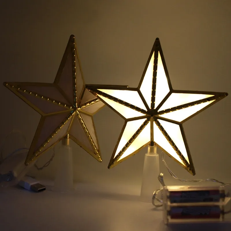 

Топпер для рождественской елки, 3D пластиковая звезда со светодиодсветильник кой, питание от USB, на батарейках, фермерская лампа для вертолет...