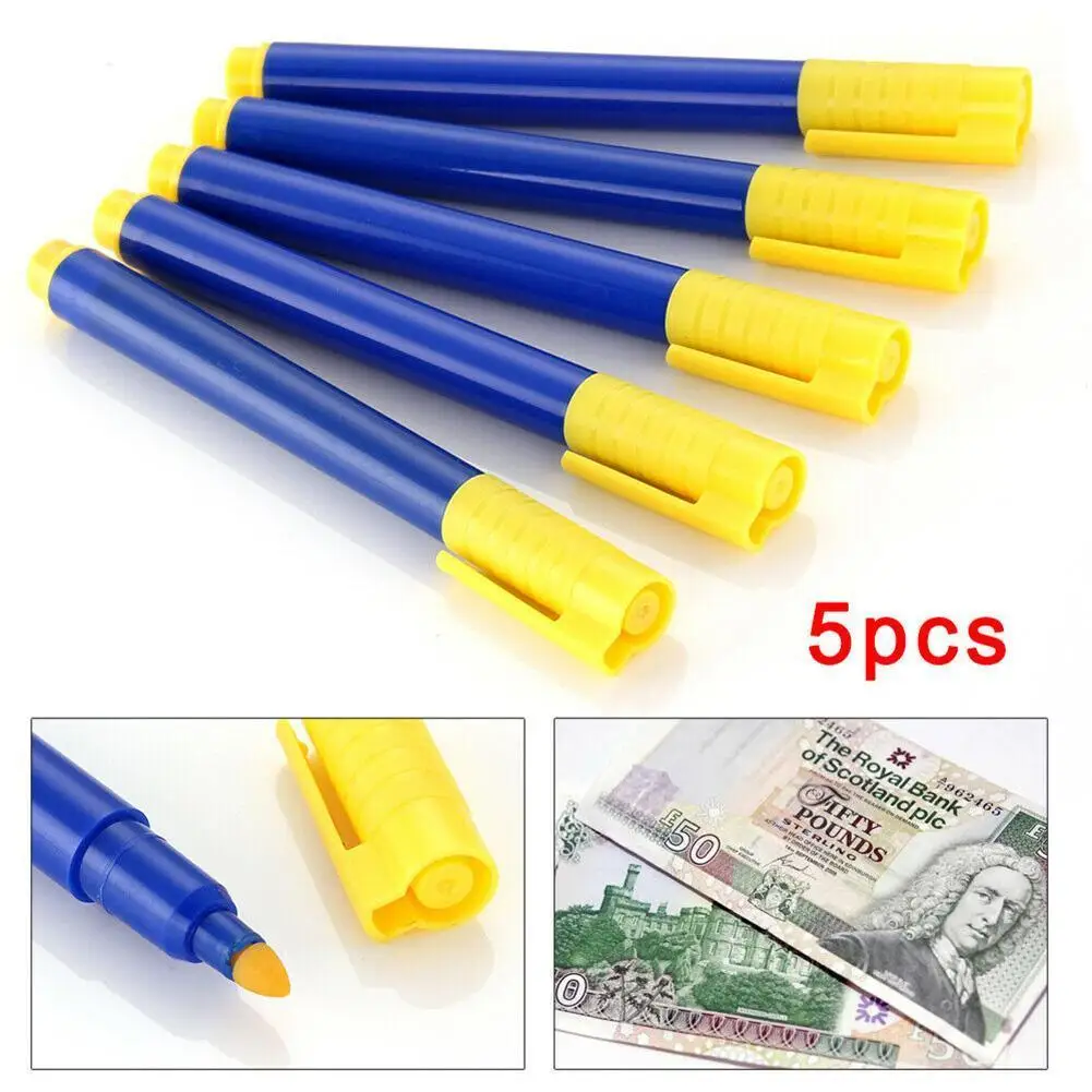5pcs/bag Watermark Counterfeit Pen Forged Money Pen Money Bank Mark Tester Money Checker Pen E1L4