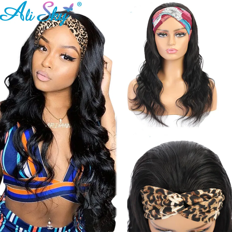 

Alisky Headband Wig 100% Human Hair Scarf Wig 150%/180% Density Remy Brazilian Body Wave Wig Natural Wavy Glueless Wig for Women