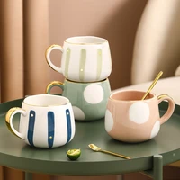ceramic coffee mug personalized creative design strips dots water milk juice cup 380ml pink green blue nordic style ins hot