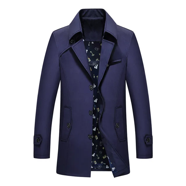 2019 осень плюс размер деловой Повседневный Тренч мужской однотонный черный синий