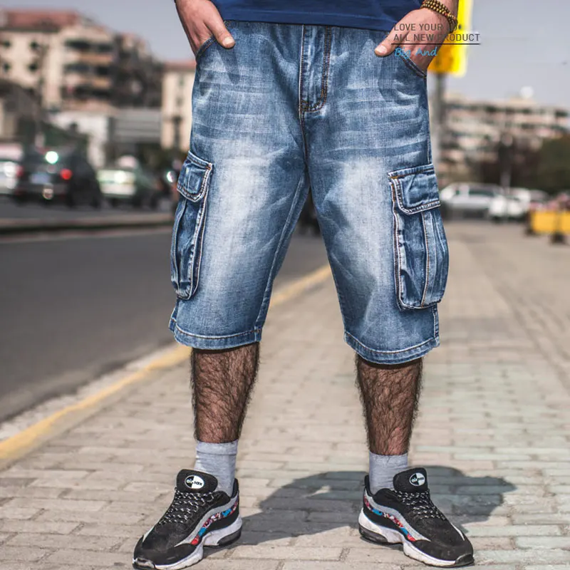 Джинсовые шорты мужские с множеством карманов, летние синие джинсовые шорты, свободная уличная одежда, большие размеры от AliExpress RU&CIS NEW