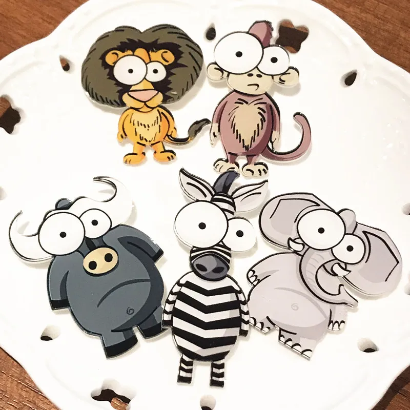 Новинка Мультяшные значки с животными 5 шт. 3D принт Лев слон обезьяна Зебра значок