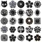 6 шт.лот кнопки ювелирные изделия с черным горным хрусталем цветок кнопки подходят 18 мм заклепки Браслеты DIY ювелирные изделия