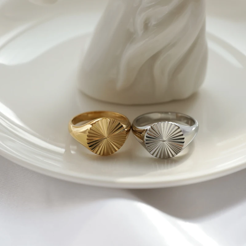 

Joolim Jewelry High End PVD Plated Wholesale N on Tarnish Dainty Delicate Sunshine Burst Stainless Steel Rings for Women