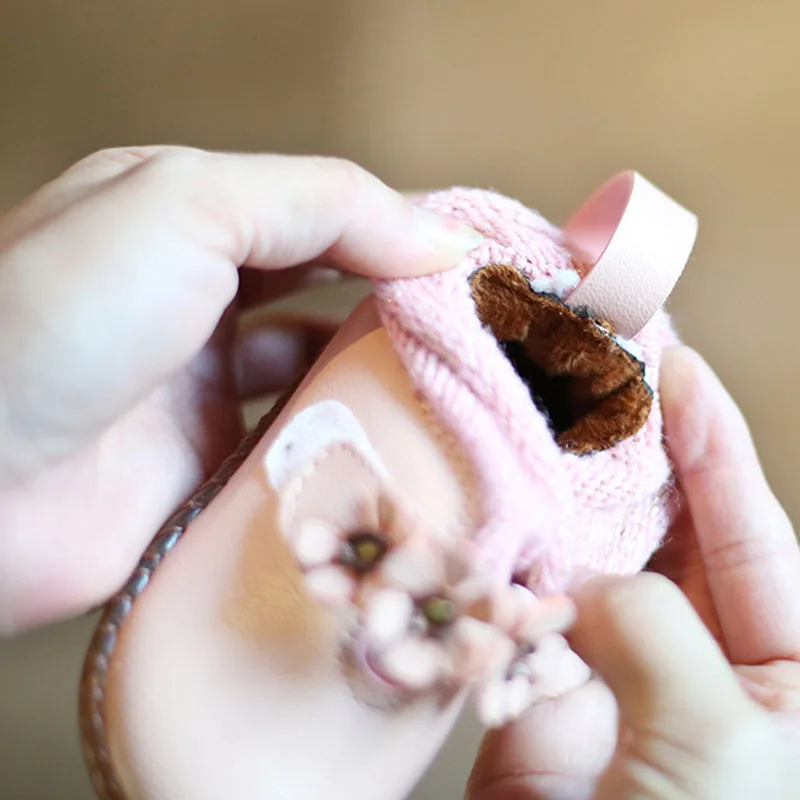 CUZULLAA-zapatos informales con gancho y lazo de flores para ni&ntilde;os y ni&ntilde;as, calzado plano con correa antideslizante de retales, talla 21-30, Oto&ntilde;o e Invierno-3