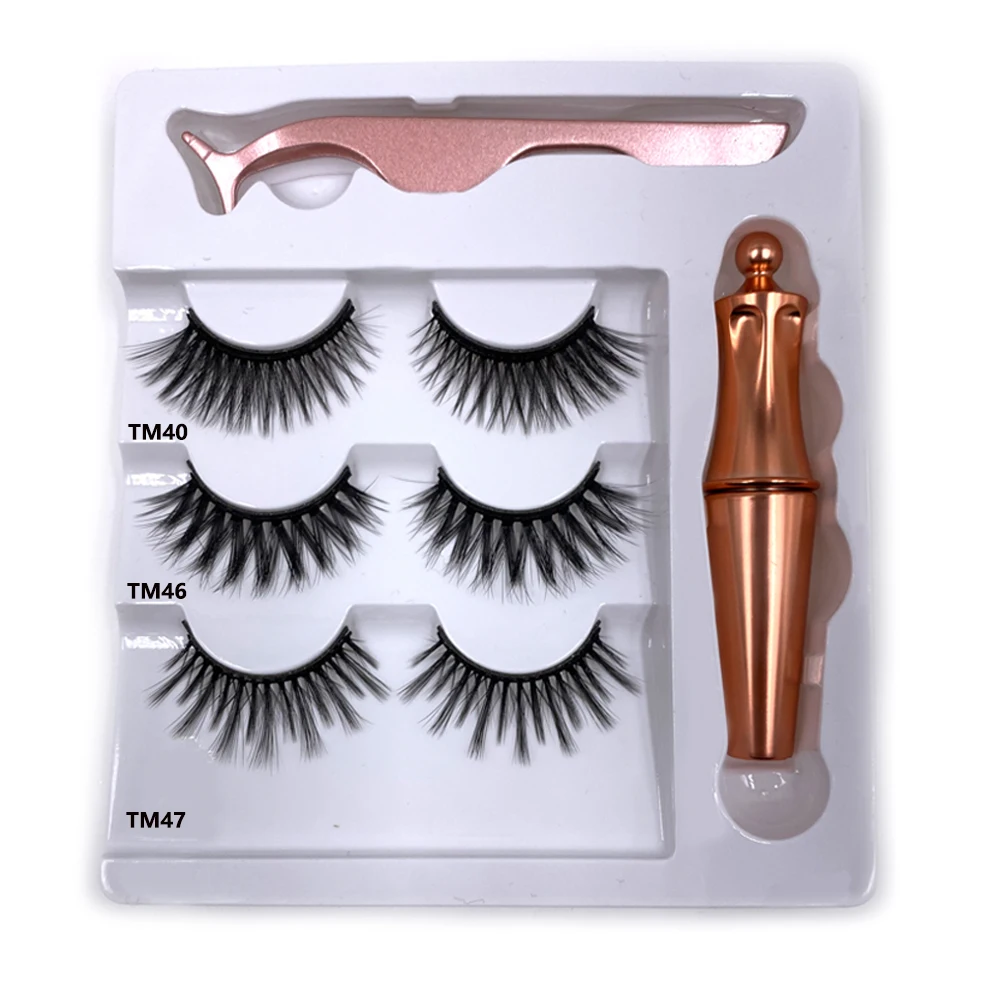 3pair 5 Magnetic Eyelashes 3D Faux mink Magnet Lashes Liquid Eyeliner&ampMagnetic False &amp Tweezer Set | Красота и здоровье