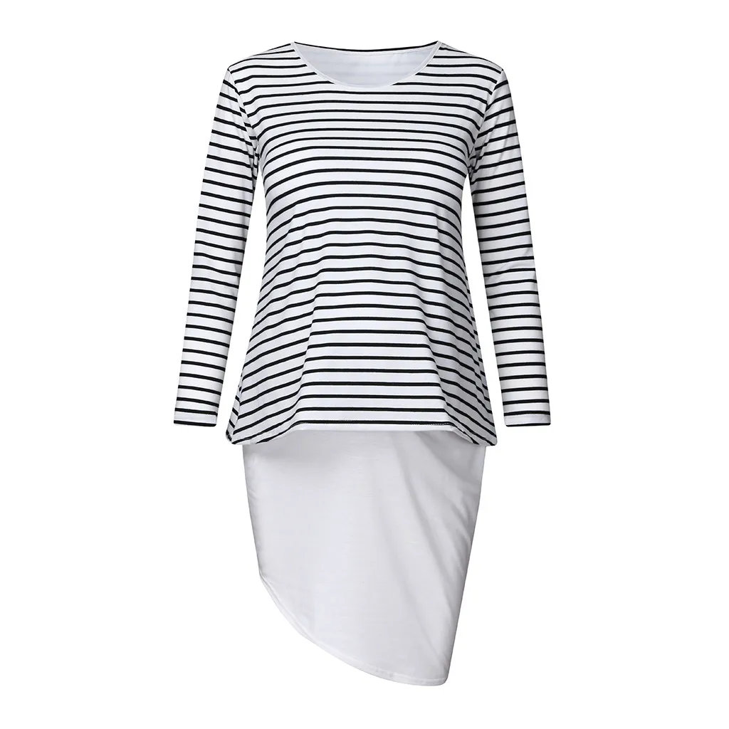 Платья для беременных женщин с круглым вырезом и длинными рукавами в полоску