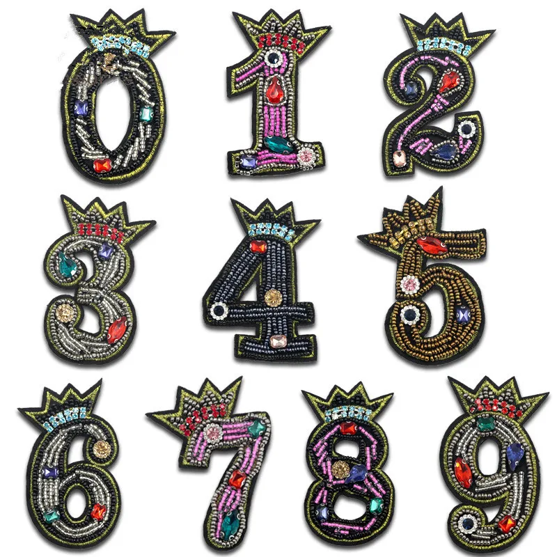 0-9 1 шт. Стразы с вышитыми цифрами нашивки вышитым утюгом на нашивке для одежды