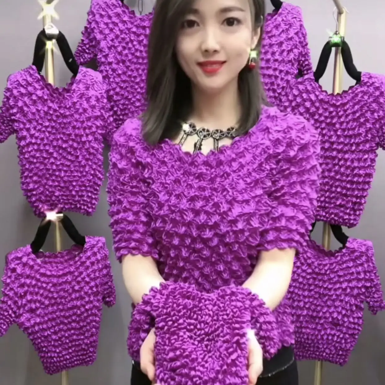 Рубашка с изображением ананаса рубашка пузырями Топ 2021 Новое плиссированное