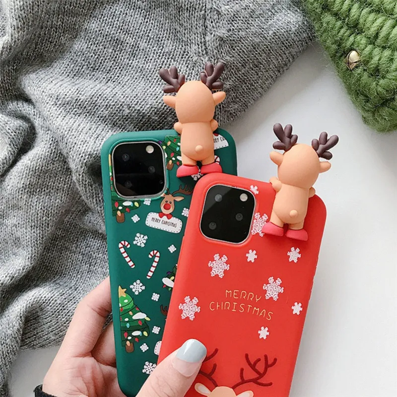 

Cute 3D Doll Cartoon Christmas Santa Reindeer Tree soft Phone Case for iphone 11 Pro Max 12 X XS XR 7 8 Plus SE 2020 cover gift