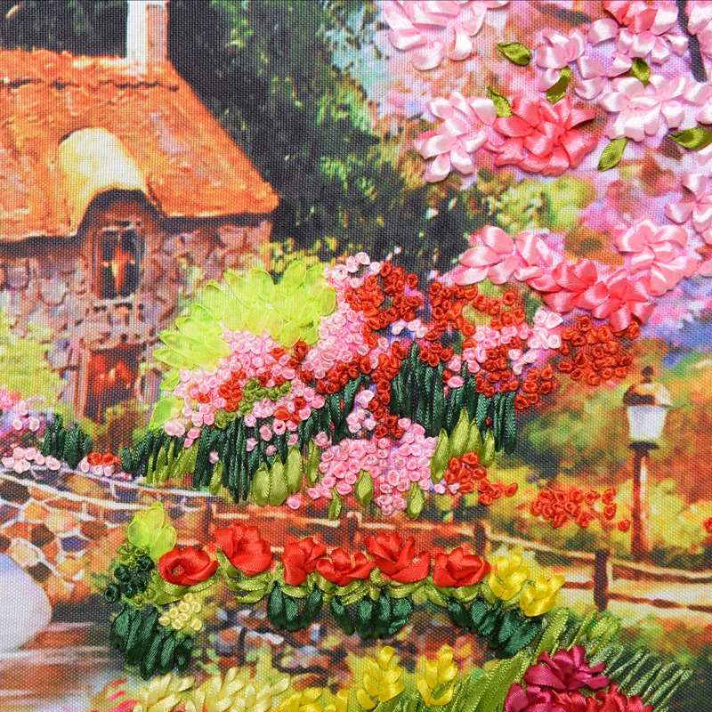 Картина для вышивки лентой сделай сам пейзажный узор рукоделие вышивка