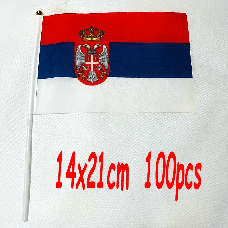 ZXZ 100 шт. Сербия ручной флаг 14*21 см полиэстер двухсторонний Печатный сербский с