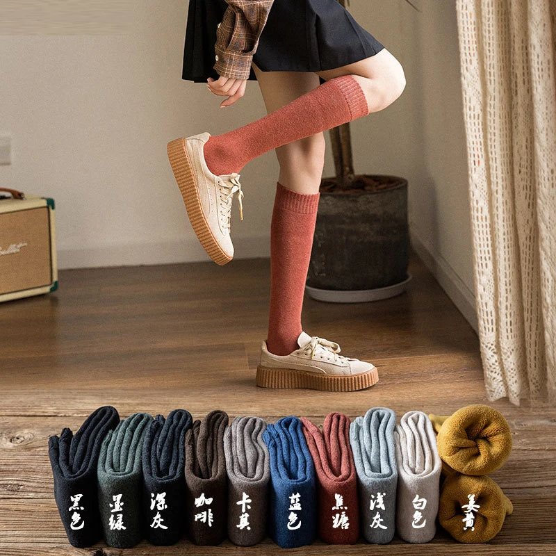 

2 pairs/lot Winter Calf Socks Women's Fleece-Lined Thick Warm Stockings Women's Tube Cotton Socks Ins Trendy High tube Socks