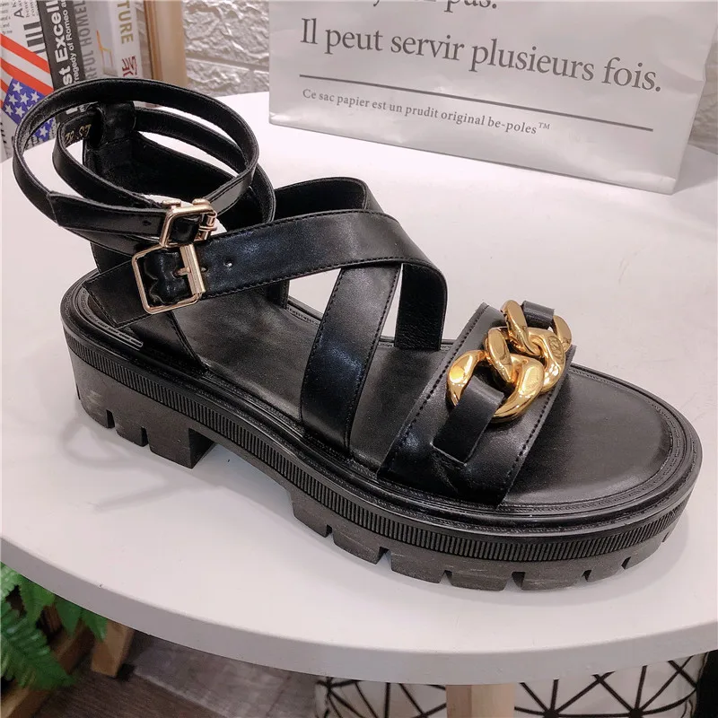 

ins summer super fire metal buckle one-line strap Roman high-top sandals fairy style wild open-toed beach shoes