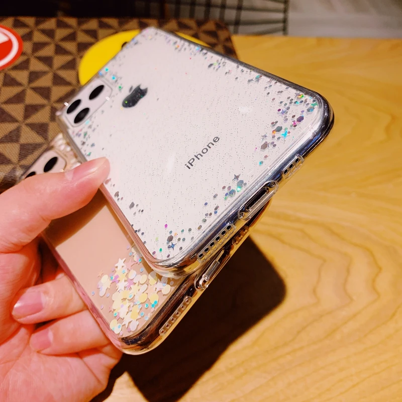 Для iPhone 6 6s 7 8 Plus 10 X XS XR 11 Pro Max Bling блестящая Звезда в горошек блестки мягкий
