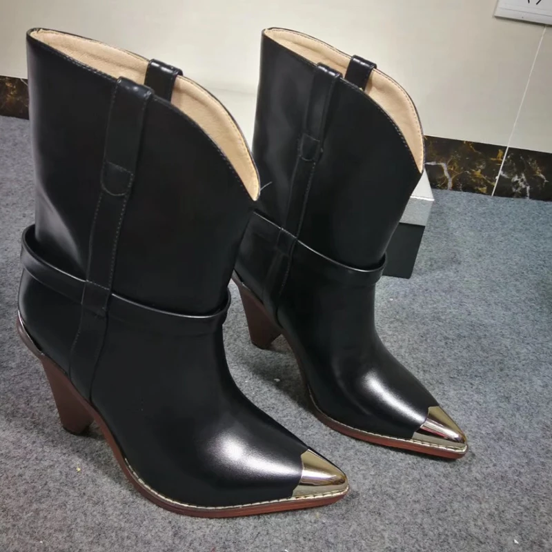 PU Black 1 Женские ковбойские ботинки Осень-зима; коричневые замшевые ботильоны; женские ботинки для верховой езды с острым носком на шпильках; большие размеры - Цвет: PU Black 1