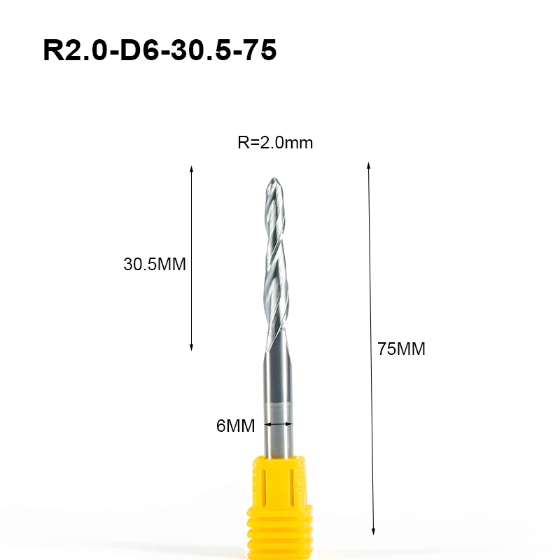 Концевые фрезы цельные твердосплавные сферические для работ по дереву и металлу