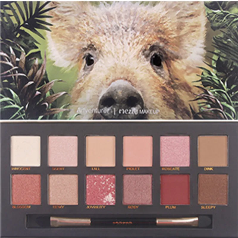 Pig Eyeshadow Tray Twelve-Color Explorer Piglet Tiger Ice Wolf Crocodile Animal Eye Shadow Disk - Цвет: Pig