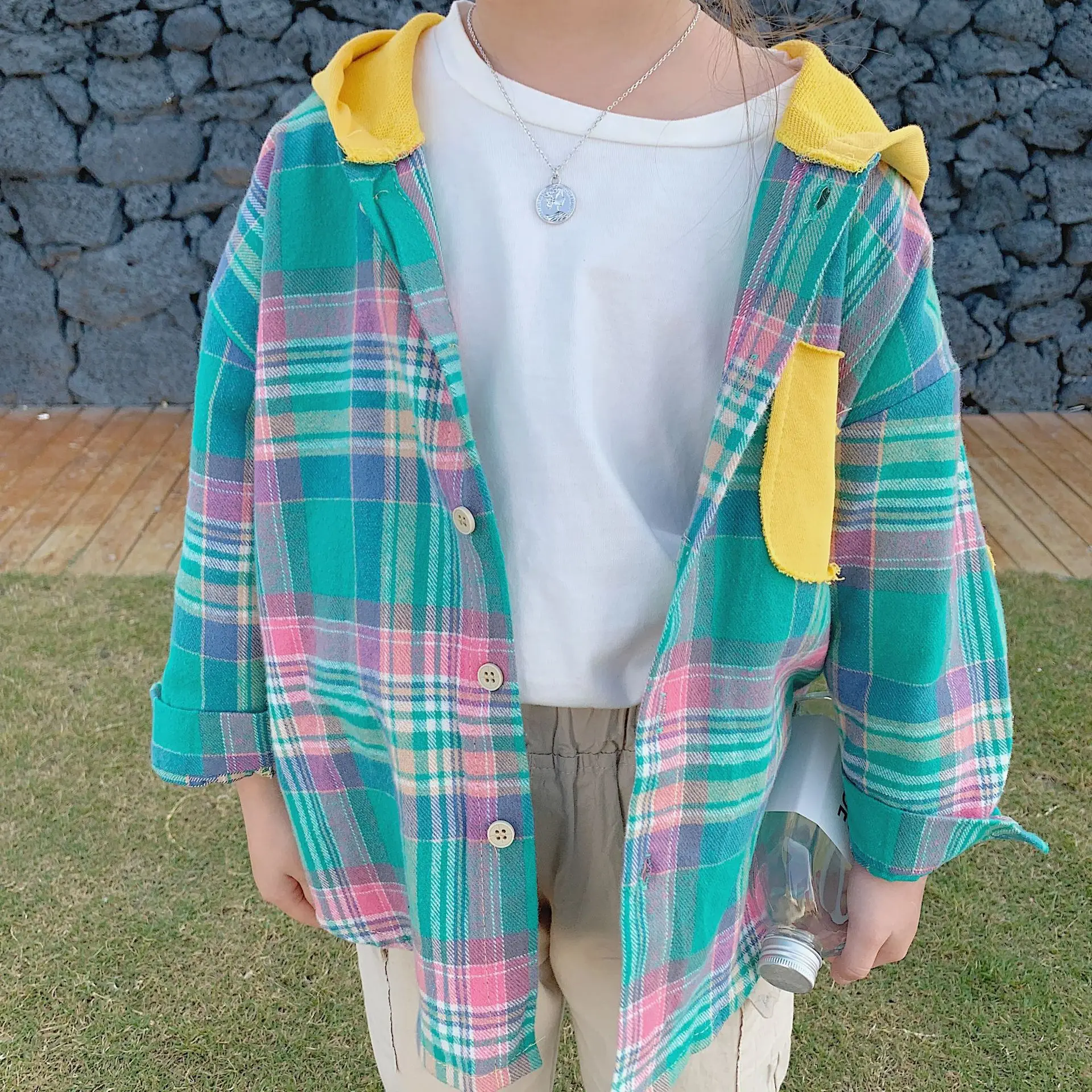 Весенняя модная клетчатая рубашка с капюшоном для мальчиков и девочек хлопковые