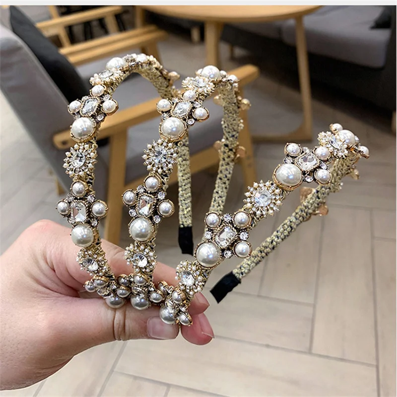 Alloy Colorful Crystal  Pearl  Headbands For Women Diamond Hair Accessories Hairbands for Girls  Crown  Hairband Head Wrap