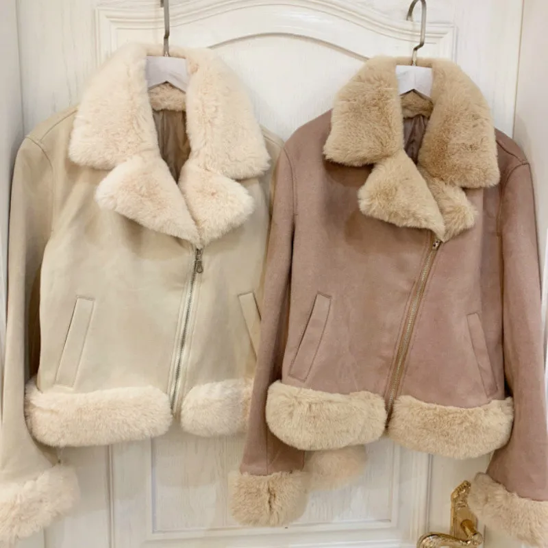 Женская зимняя замшевая кожаная куртка женская короткая овечья шерсть