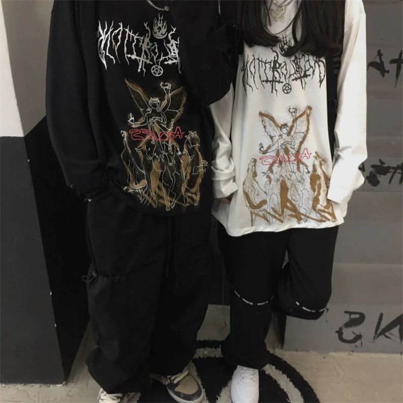 Футболка мужская с длинным рукавом готическая ретро-футболка принтом граффити