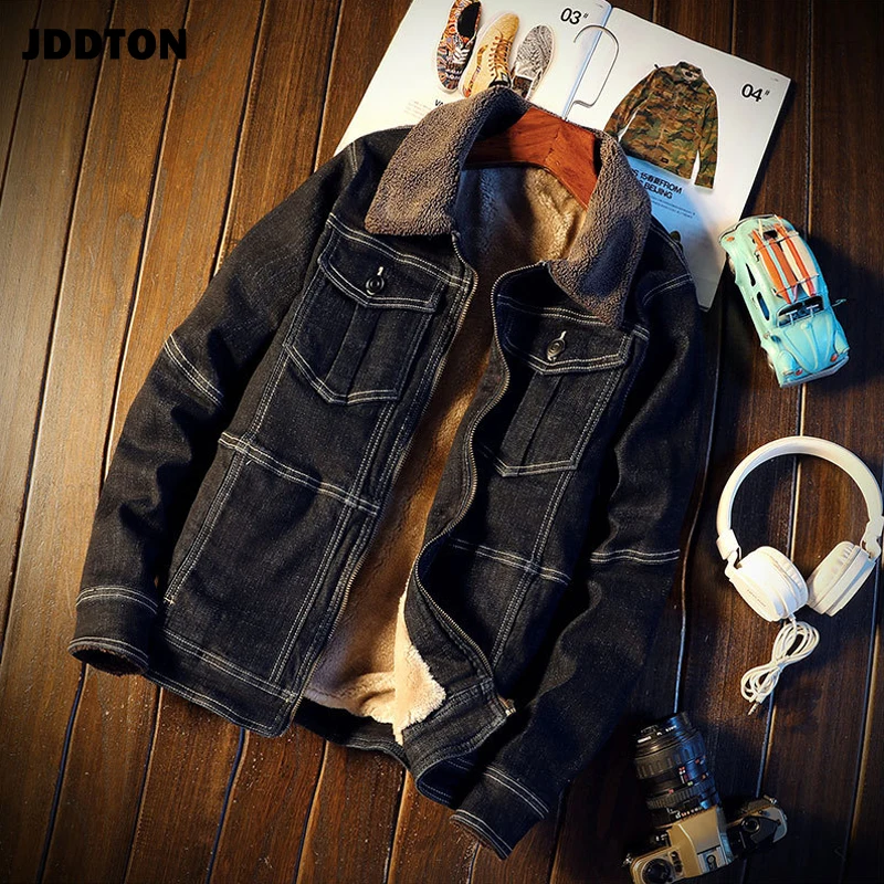 JDDTON Мужская Осенняя Теплая Флисовая джинсовая куртка 5XL Повседневная модная