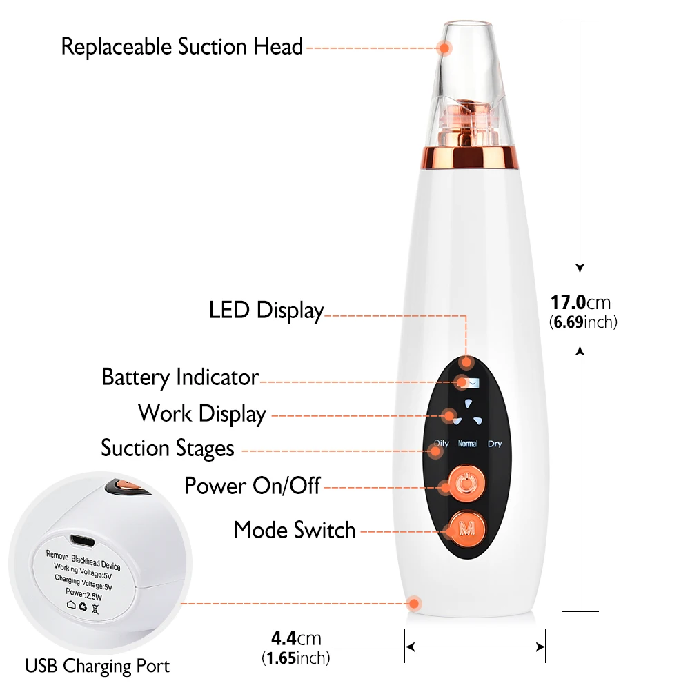 

Facial Pore Cleaner Blackhead Remover Vacuum Suction Cleaner Pore Acne Pimple Extractor Removal Device Skin Care Beauty Tool