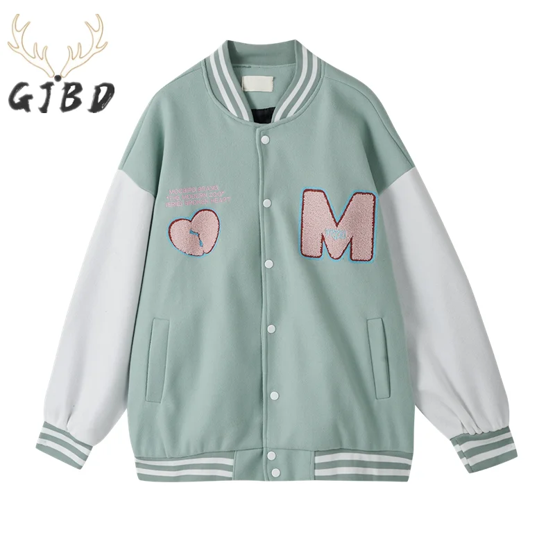 

Vintage Green Baseball Jacket Women Autumn and Winter Streetwear Korean Fashion Warm Baggy Casual Cotton Jacket Coat Female TOPs