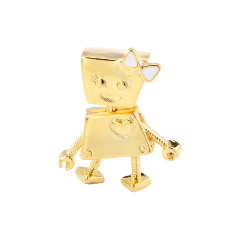 

Amas Authentic 925 Sterling Silver Bella Gold Robot beads Fit Original Charms Bracelet Necklace Pendant DIY Jewelry Making