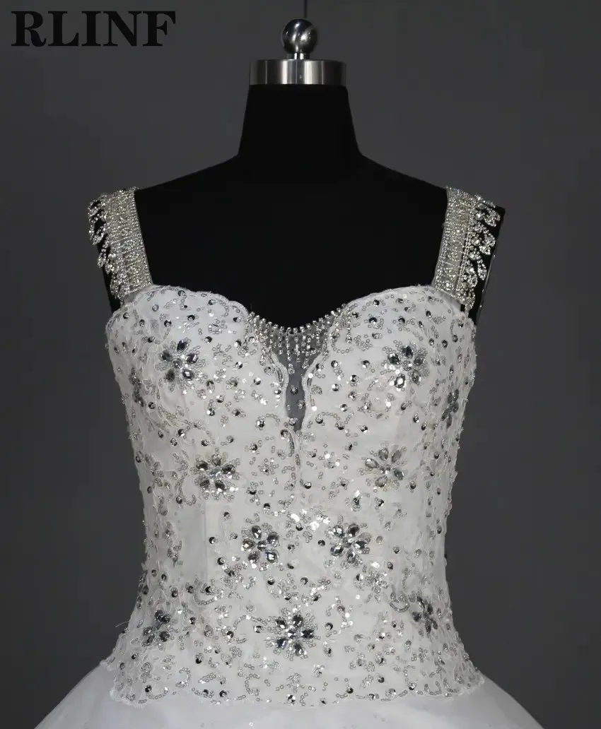 

HHBY Luxurious White Beading Spaghetti Strap Sheer Lace Custom Wedding Dresses Bridal Gown