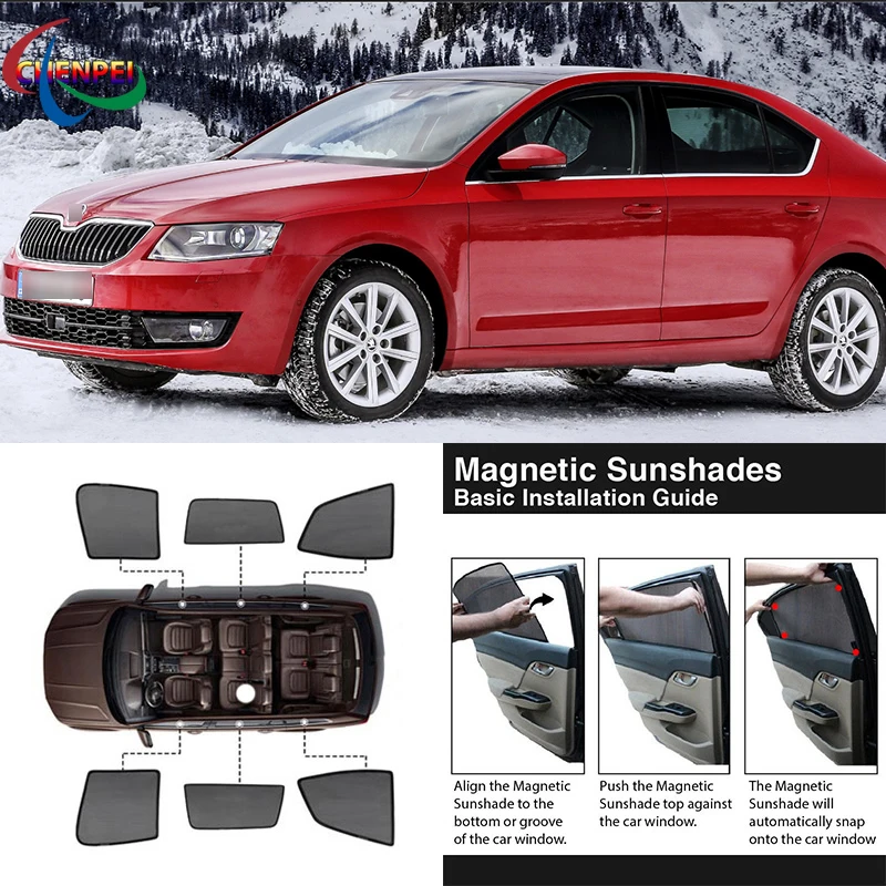 For Skoda Octavia 2008-2014 Car Full Side Windows Magnetic Sun Shade UV Protection Ray Blocking Mesh Visor Car Accessories