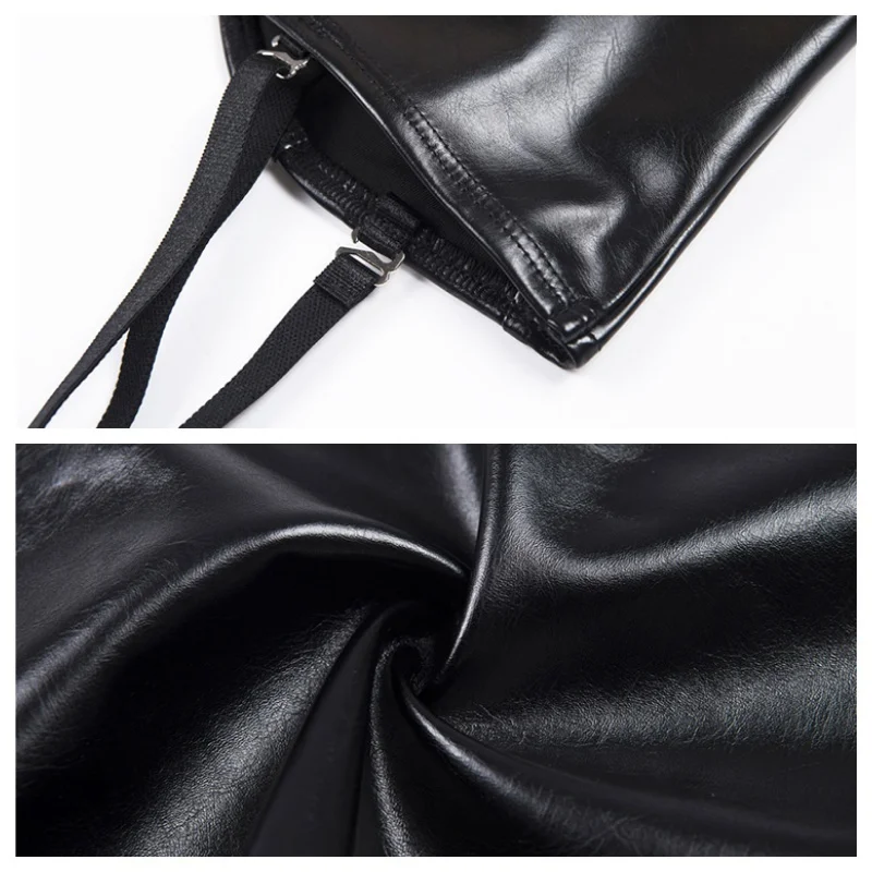 

Women PU Leather Crop Tops Zip Short Vest Spaghetti Strap Club Dance Wear Sling Tank Black Sexy Sling Zipper Stitching 909-523