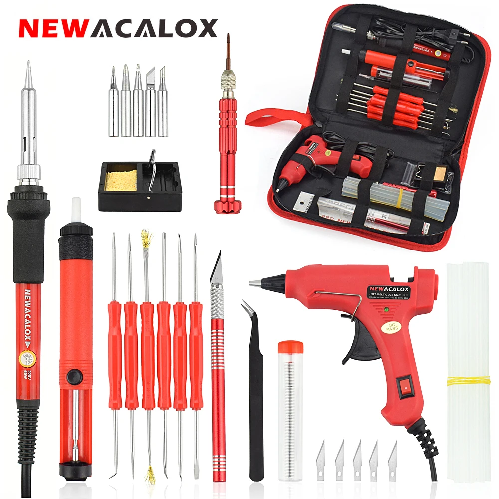 NEWACALOX EU/US 60 Вт DIY Электрический паяльник с регулируемой температурой сварочный Набор отвертка клеевой пистолет ремонт резной нож