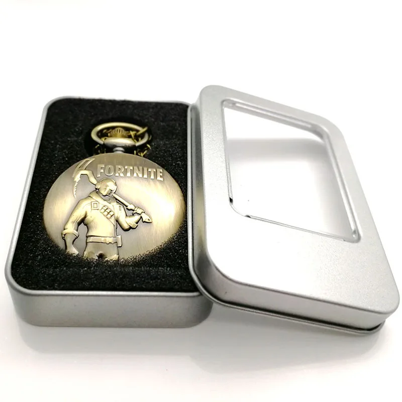BronzeWatch with Box Ретро мода игра кварцевые карманные часы аналоговый кулон ожерелье цепь Мужские Женские бронзовые серые часы relogio дропшиппинг коробка - Цвет: BronzeWatch with Box