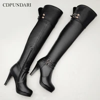2021 black high heels over the knee boots women platform thigh high boots spring autumn long boots shoes cuissardes sexy white