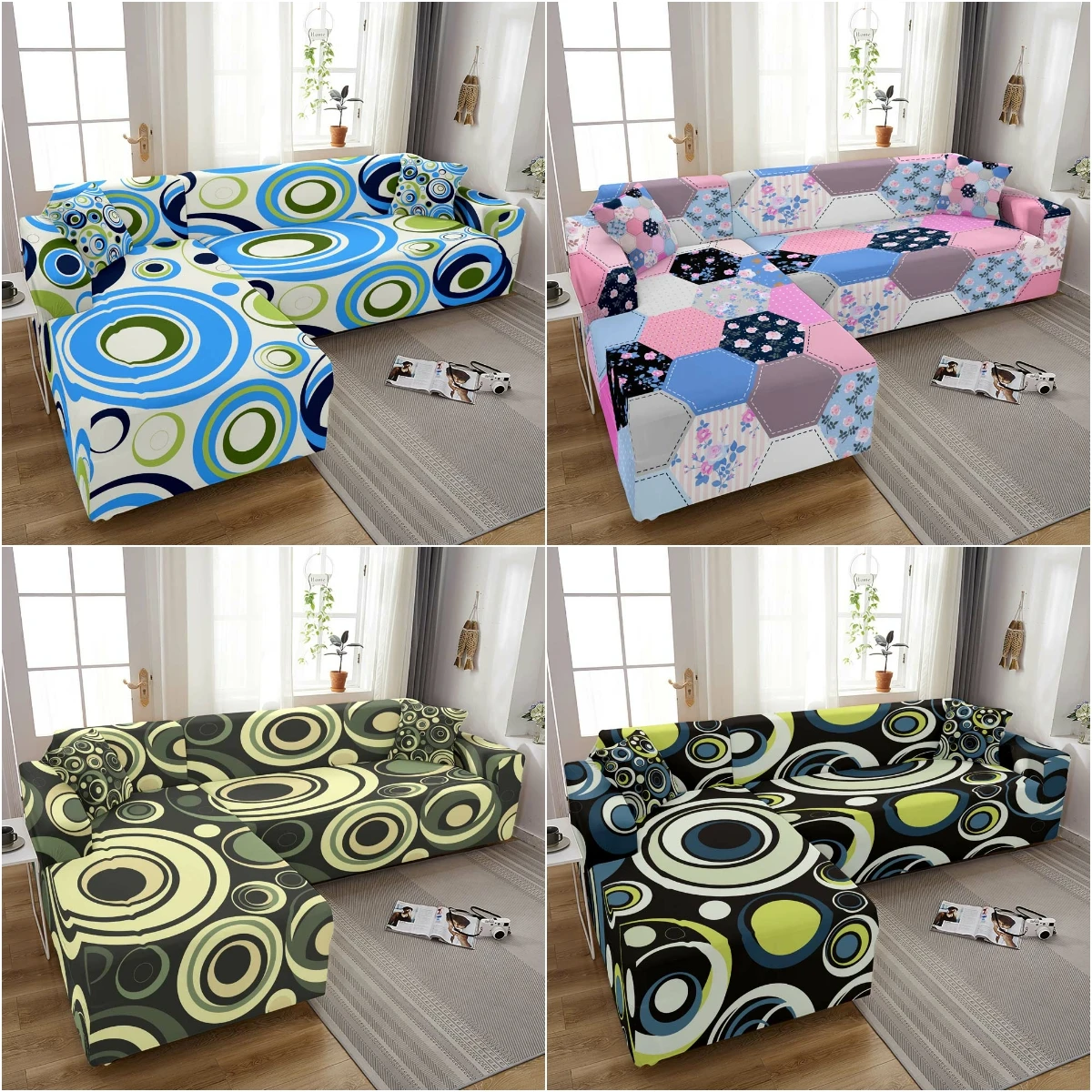 Abstract Annular Sofa Cover For Living Room Modern Stretch Sofa Covers Polyester Corner Sofa Protector Slipcovers 1/2/3/4-seat