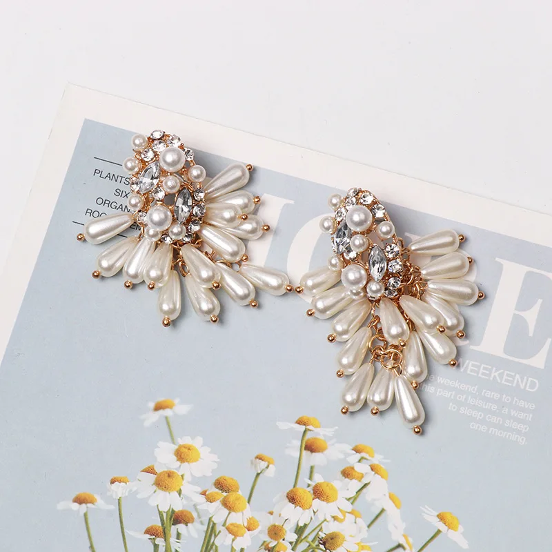 Корейская Изысканная мода белый жемчуг серьги Виноградный кластер капли воды