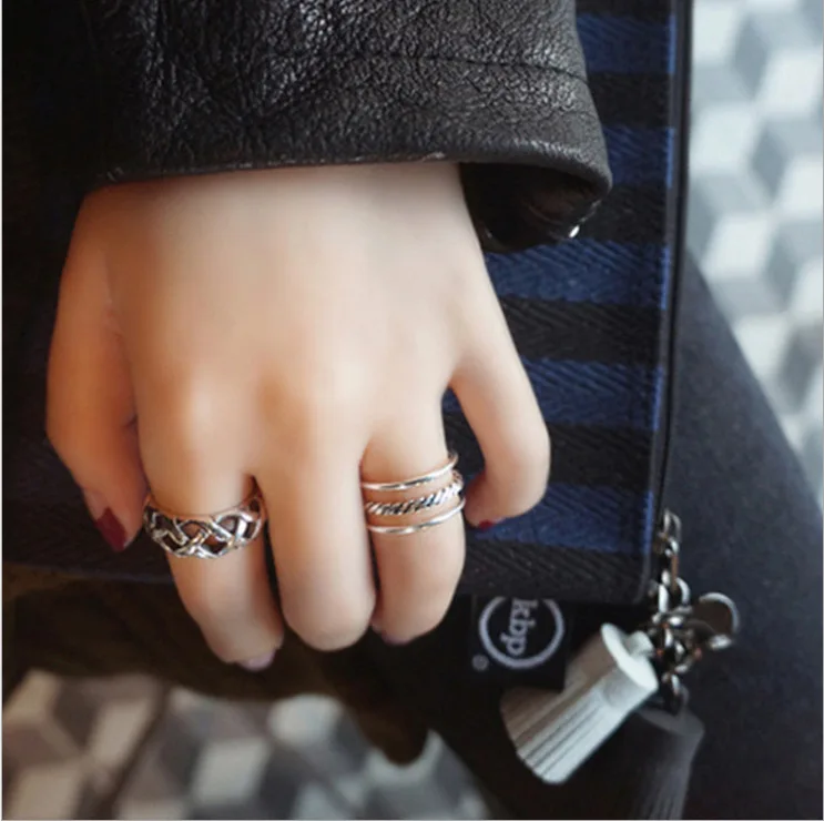 

DIEERLAN Retro Vintage Jewelry 925 Sterling Silver Layer Rings For Women Men Big Opening Antique Rings