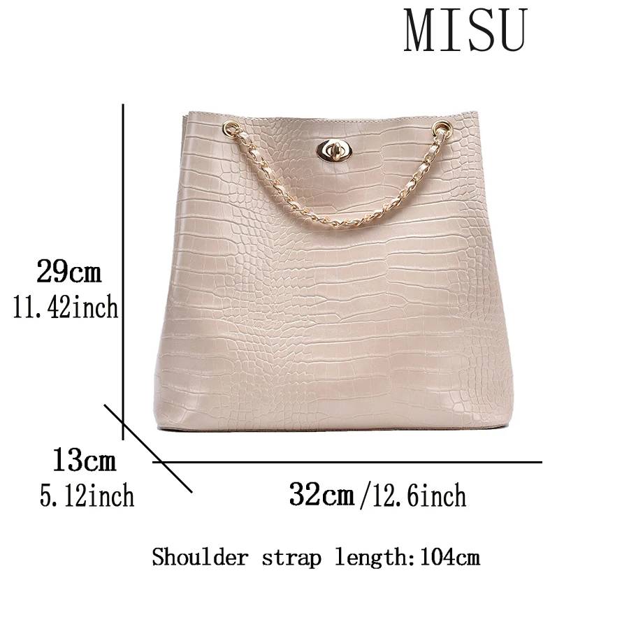 

Casual Crocodile Pattern Bucket Bags Women Large Capacity Chain Shoulder Bags Fashion Ladies Solid Color Tote Bag Women Handbag