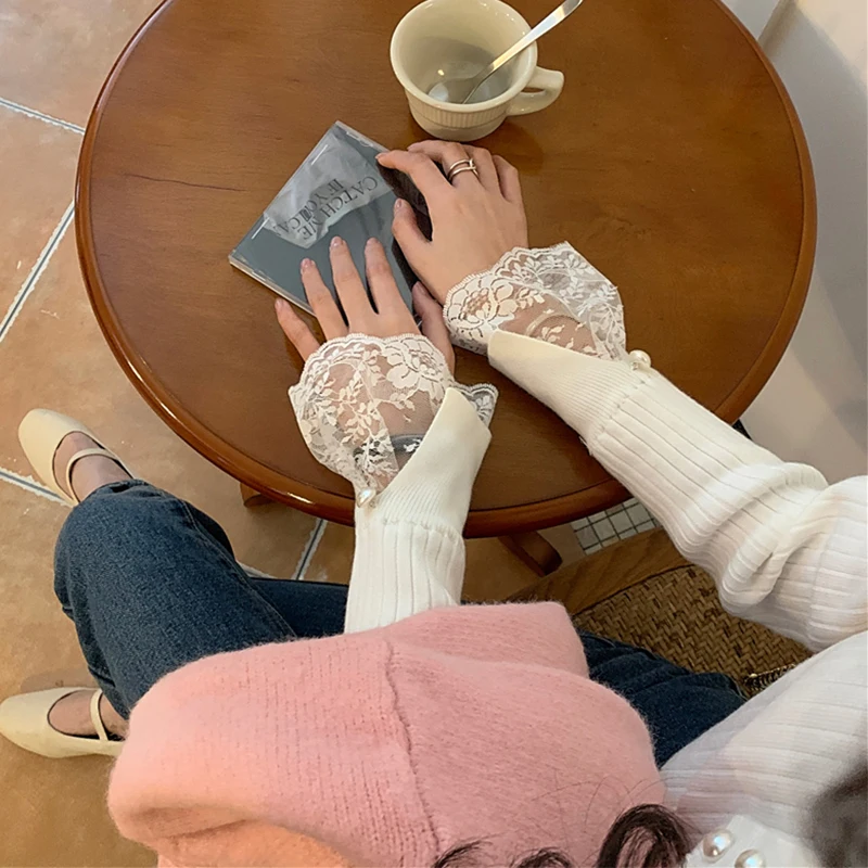 

AG-Turn Fashion Women's Warm Bottoming Sweaters Woman Pearl Decoration Half High Neck All-Match Lace Knitted Tops White 2021 New